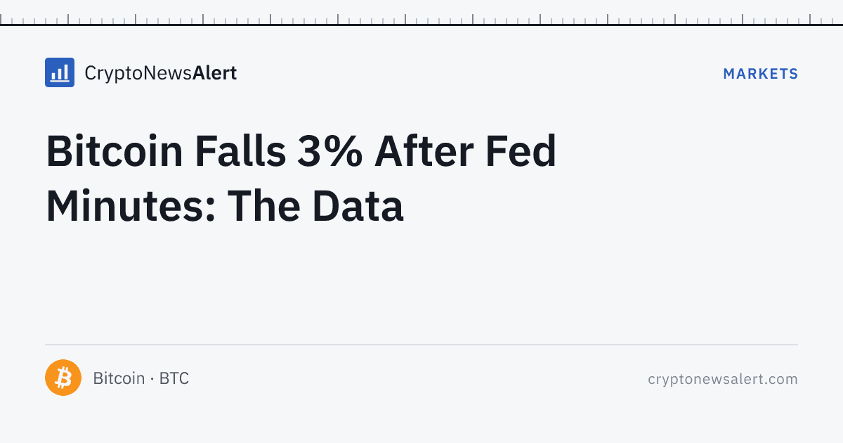 Bitcoin Falls 3% After Fed Minutes: The Data — Markets · CryptoNewsAlert feature card