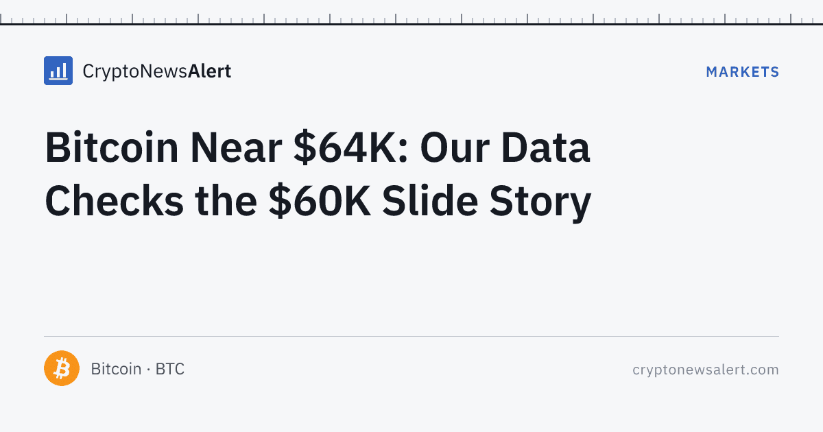 Bitcoin Near $64K: Our Data Checks the $60K Slide Story — Markets · CryptoNewsAlert feature card