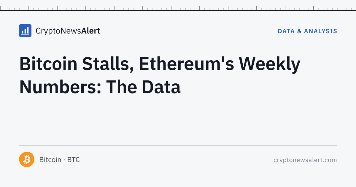 Bitcoin Stalls, Ethereum's Weekly Numbers: The Data — Data & Analysis · CryptoNewsAlert feature card