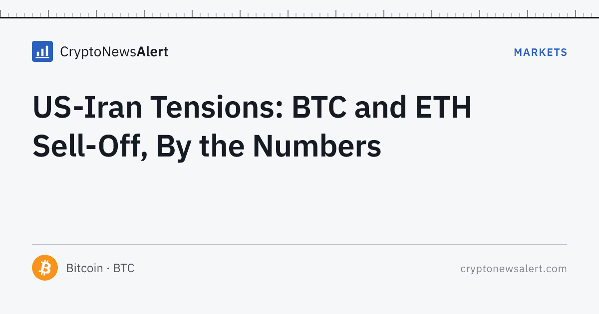 US-Iran Tensions: BTC and ETH Sell-Off, By the Numbers — Markets · CryptoNewsAlert feature card