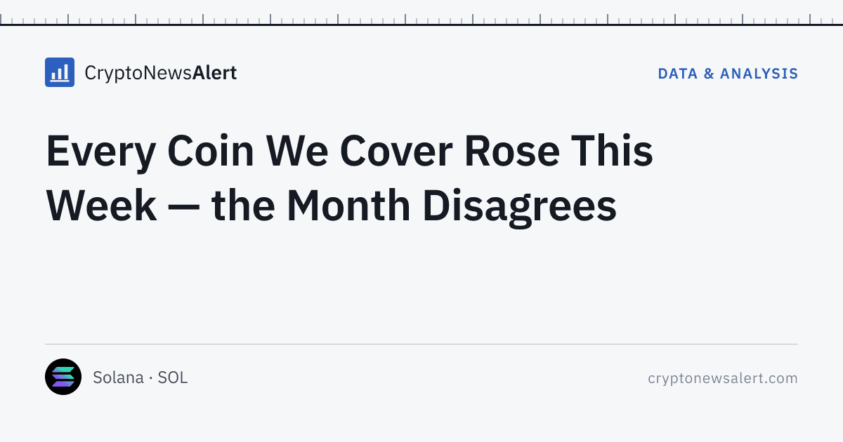Every Coin We Cover Rose This Week — the Month Disagrees — Data & Analysis · CryptoNewsAlert feature card