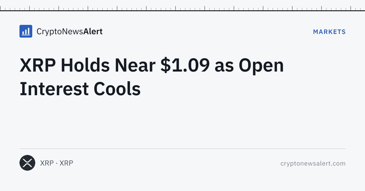 XRP Holds Near $1.09 as Open Interest Cools — Markets · CryptoNewsAlert feature card